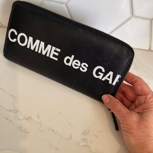 Comme des Garçons Black Leather Wallet with Gold Accents